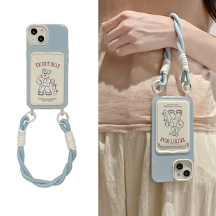 小熊插画手腕带适用vivo S16/S18/X60/X80/X90S手机壳X100/Y77/S10pro/S9E卡包Y100i手提绳y78+s17/y36/y55S