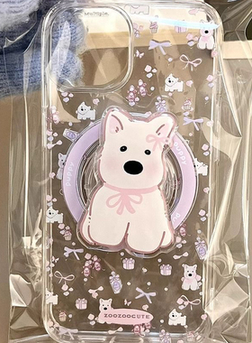 磁吸西高地狗支架适用OPPO K12/findx7pro手机壳x6花X8可爱A1/A2P/reno15/13/8956软X5手机壳A97硅胶A57有趣