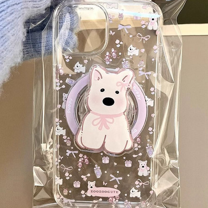 磁吸西高地狗支架适用OPPO K12/findx7pro手机壳x6花X8可爱A1/A2P/reno15/13/8956软X5手机壳A97硅胶A57有趣