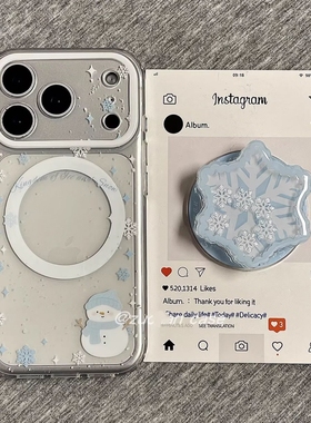 雪花雪人摇摇乐磁吸支架适用小米15T/14/13TPRO/NOTE14手机壳pocox7/X3GT/F6/F5红米15R/14C冬日C75/85/M7pro