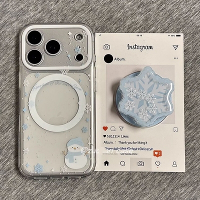 雪花雪人摇摇乐磁吸支架适用oppo realme NEO7/GT5真我13/GT2大师探索GT8pro新年neo6se手机壳15PRO+14/12V70