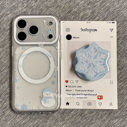 雪花雪人摇摇乐磁吸支架适用小米17promax/15T/13手机壳k70红米K90/K60冬日K80至尊Note14/8/Turbo4/civi5PRO