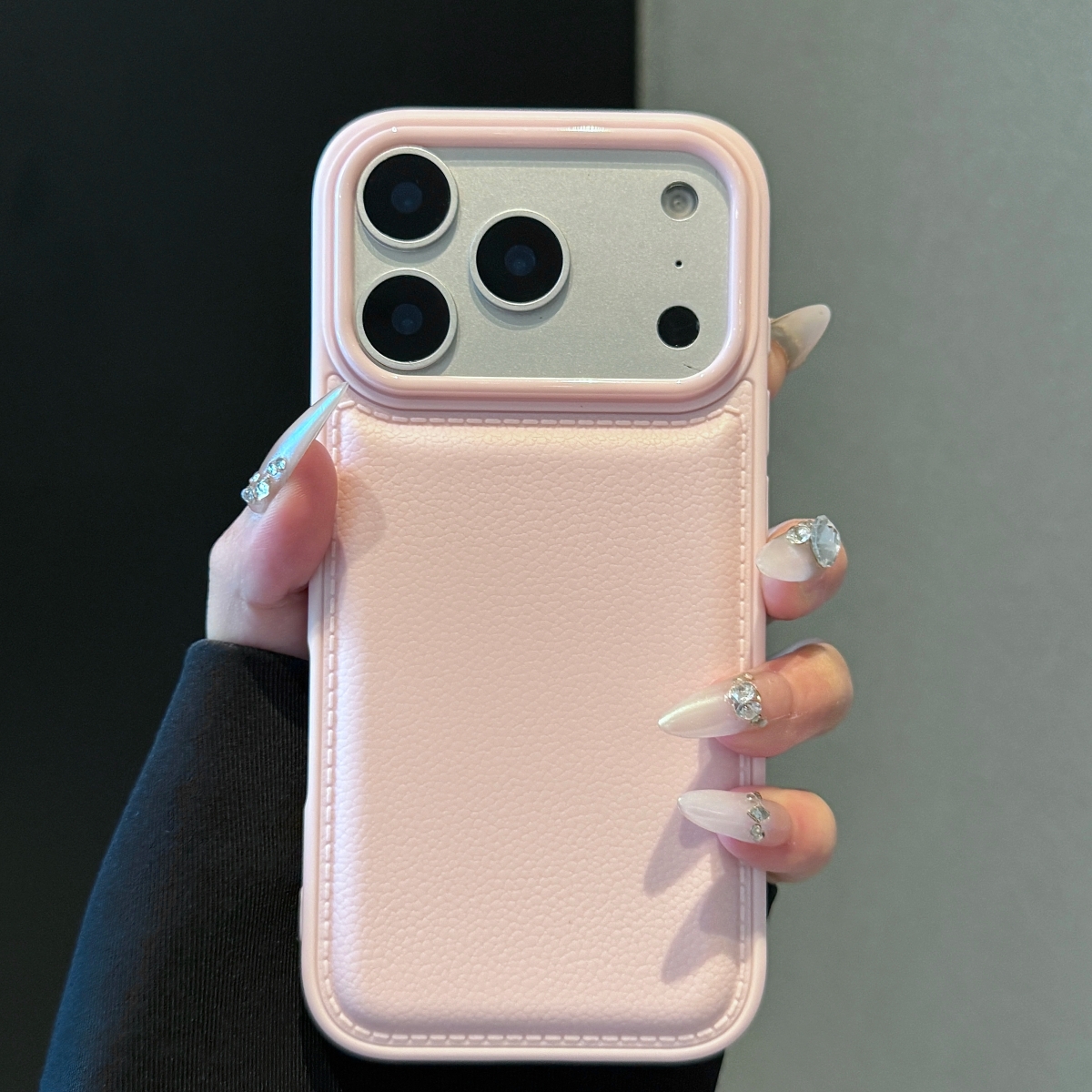 浅粉色鼓包荔枝纹皮适用iphone 17promax/16e苹果13/12pro手机壳14/16plus防摔气垫SE3/876plus/XR软Air/mini