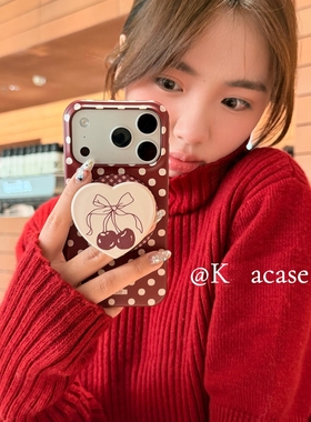 波点樱桃爱心磁吸支架适用小米15T/14/13TPRO/NOTE14手机壳pocox7/X3GT/F6新年红F5红米15R/14/C85/C75/M7pro