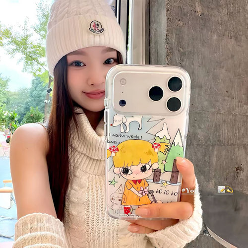 搞怪黄涂鸦女孩小狗适用小米15Tpro/17/14手机壳k60e红米K100MAX/K90/K80至尊Note17/13C/Turbo5有趣civi4pro