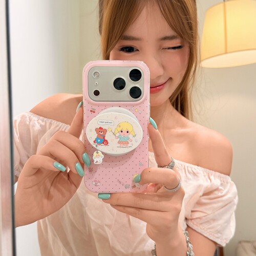 女孩小熊吊坠磁吸支架适用A3X/OPPO FindX10promax/X9ultra/Reno16/14/15/11F/10手机壳A58/A6S软K13+A96/A98