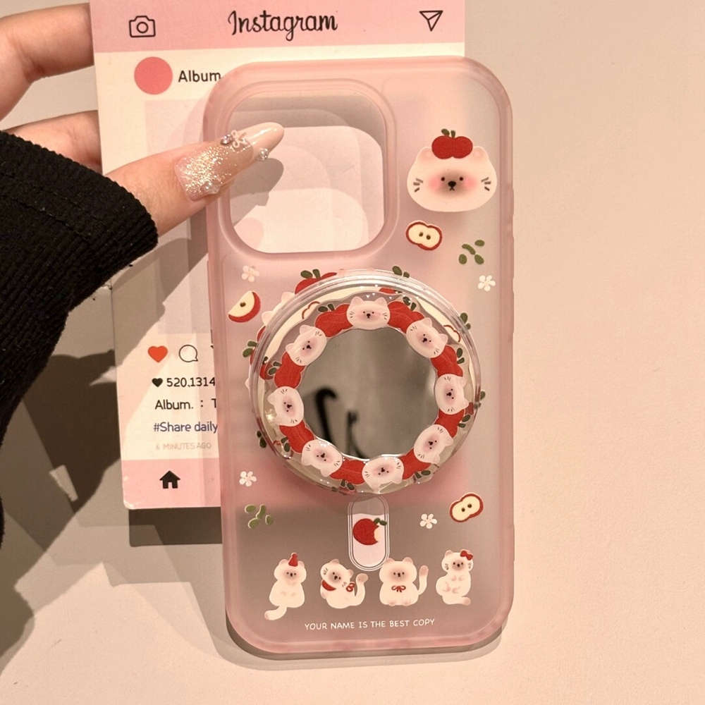 苹果小猫咪镜面磁吸支架适用小米14T/15/13TPRO/NOTE14手机壳pocox7可爱X3GT/F6/F5红米15R/14/C75/C85/M7pro