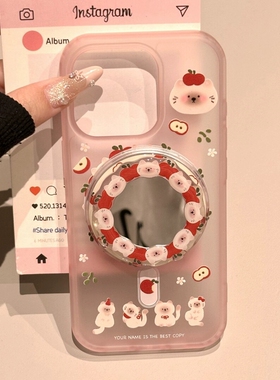 苹果小猫咪镜面磁吸支架适用小米17/15/13手机壳k70红米K90promax/K60可爱K80至尊Note14/11/Turbo4/civi5PRO