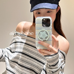 13PRO 12mini 87PLUS女SE2 17promax手机壳16E Air 15PRO旋转XS 波点五角星折叠磁吸支架适用苹果17
