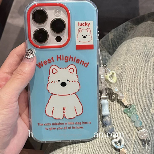 蓝色西高地小狗可爱适用V40荣耀X50/magic8/10/300手机壳90GT/80se/70 pro华为400新款play5挂链30畅玩60PLUS
