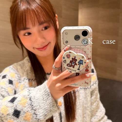 爱心小熊插画磁吸支架适用NOthing 2A/3手机壳2谷歌Pixel9/10PRO/87小众Pmote edge60pro可爱56华硕ROG9/54软