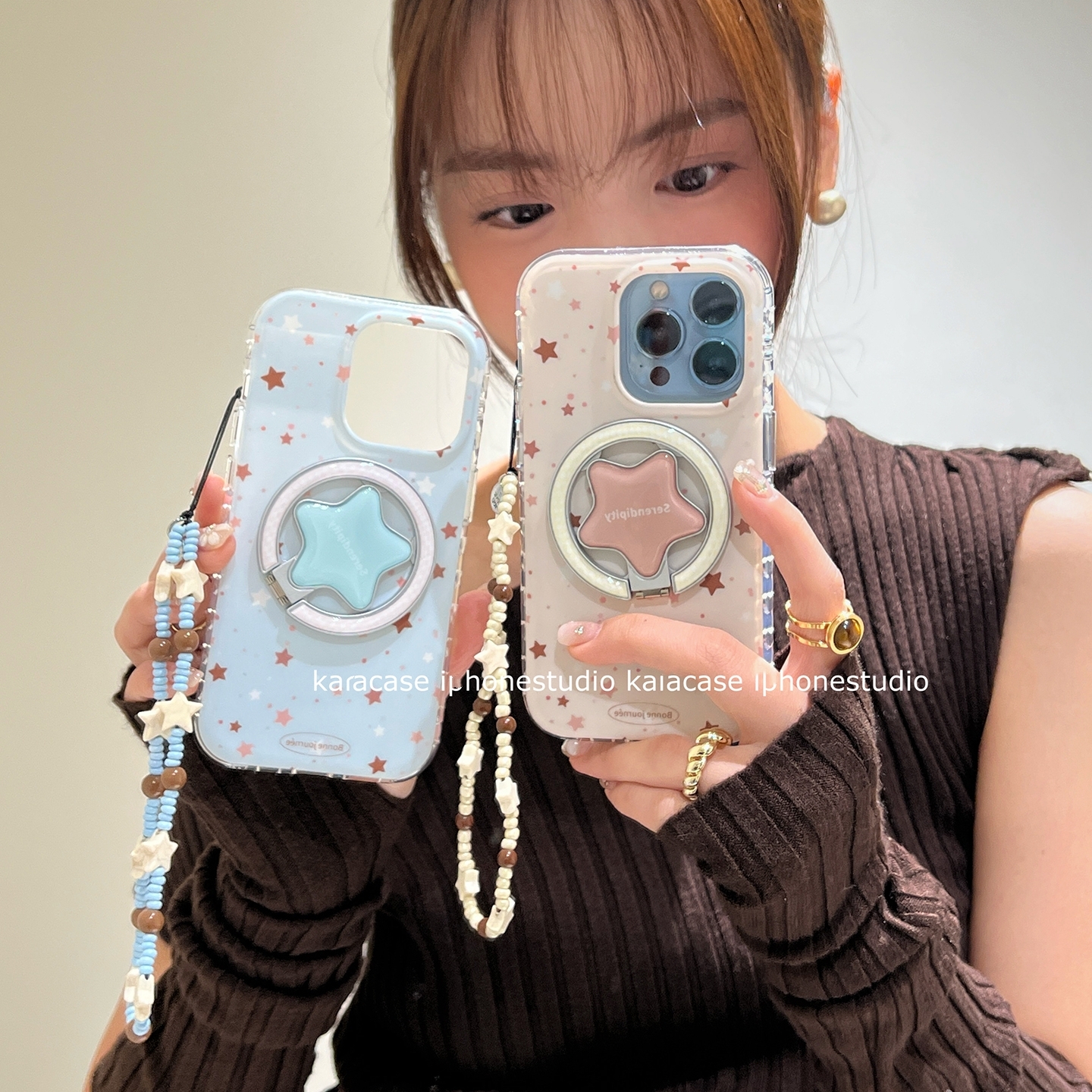 折叠甜美五角星磁吸支架适用小米15T/14/13TPRO/NOTE14手机壳pocox7链条X3GT/F6/F5红米15R/14C/75/C85/M7pro