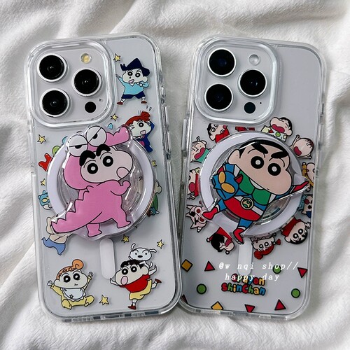 趣味蜡笔小新磁吸支架适用A3x/A5PRO/OPPO findx8/X7手机壳reno13F/12pro/11/986情侣7SE/A78卡通A58/A93/A2m