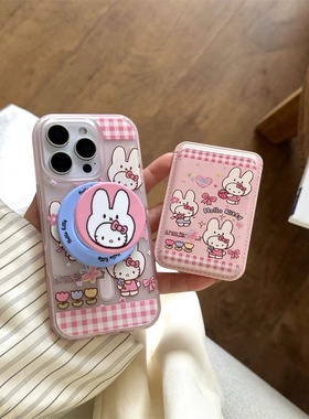 可爱兔子磁吸支架卡包适用A3/OPPO findx8S+/X7ultra清新A5PRO手机壳Reno13/12/11F/875pro/K11X/A53/A58/A96