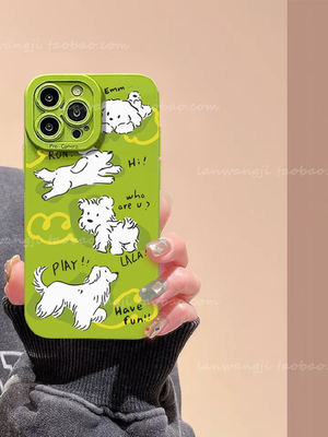 涂鸦插画狗狗绿色小米红米软壳