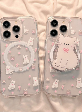 小碎花猫咪磁吸支架K5适用oppo reno14 pro/11/13/84SE手机壳findx8s/x7/x6/A2/A3PRO/A79软A58/A9X/A1女A56S