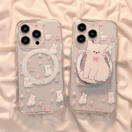 小碎花猫咪磁吸支架K5适用oppo reno14 pro/11/13/84SE手机壳findx8s/x7/x6/A2/A3PRO/A79软A58/A9X/A1女A56S