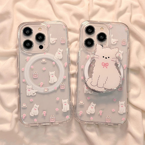 小碎花猫咪磁吸支架K5适用oppo reno14 pro/11/13/84SE手机壳findx8s/x7/x6/A2/A3PRO/A79软A58/A9X/A1女A56S