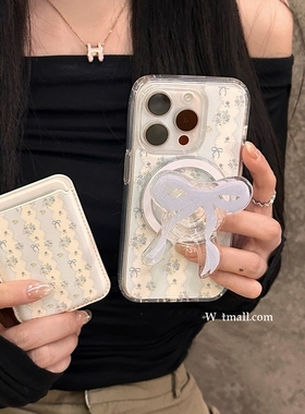 小碎花蝴蝶结磁吸支架卡包适用荣耀400/90GT/400华为magic73256pro硅胶80/70/60se手机壳30/X50i+畅玩50plus