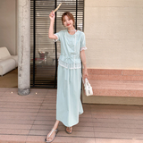 新品！薄荷漫波淺綠色夏季时尚休閑套装8330P145K198主推現貨，女装套装/套裙，2C060