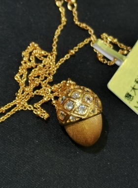 意大利中古定制美饰 轻奢复古镶钻松果拉丝高级感项链