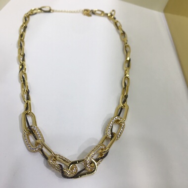 向卉意大利中古925银链节镶嵌缠绕式项链