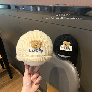 婴儿毛线帽秋冬季男宝洋气新生儿胎帽小月龄宝宝针织瓜皮男童外出