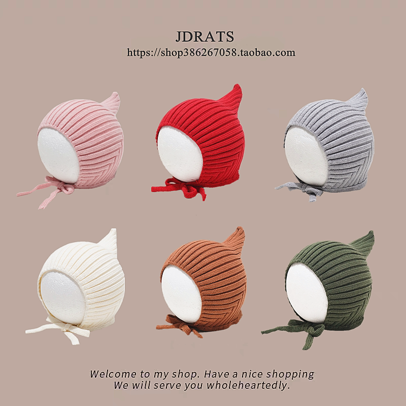 新生婴儿帽子女宝宝精灵护耳帽男童针织帽秋冬婴幼儿毛线帽小月龄