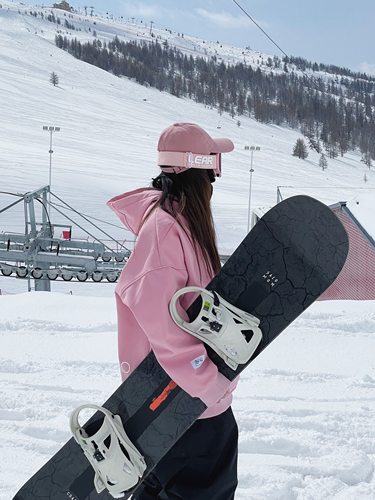 雪否 粉色单板滑雪防水over size宽松加绒 透气男女室内滑雪卫衣