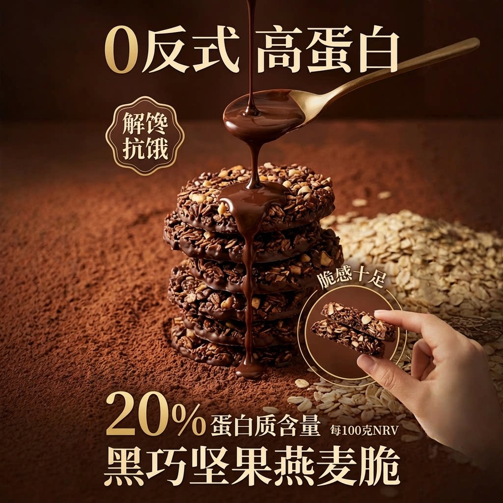 黑巧坚果燕麦脆饼干低脂高蛋白解馋抗饿办公室下午茶减脂期零食