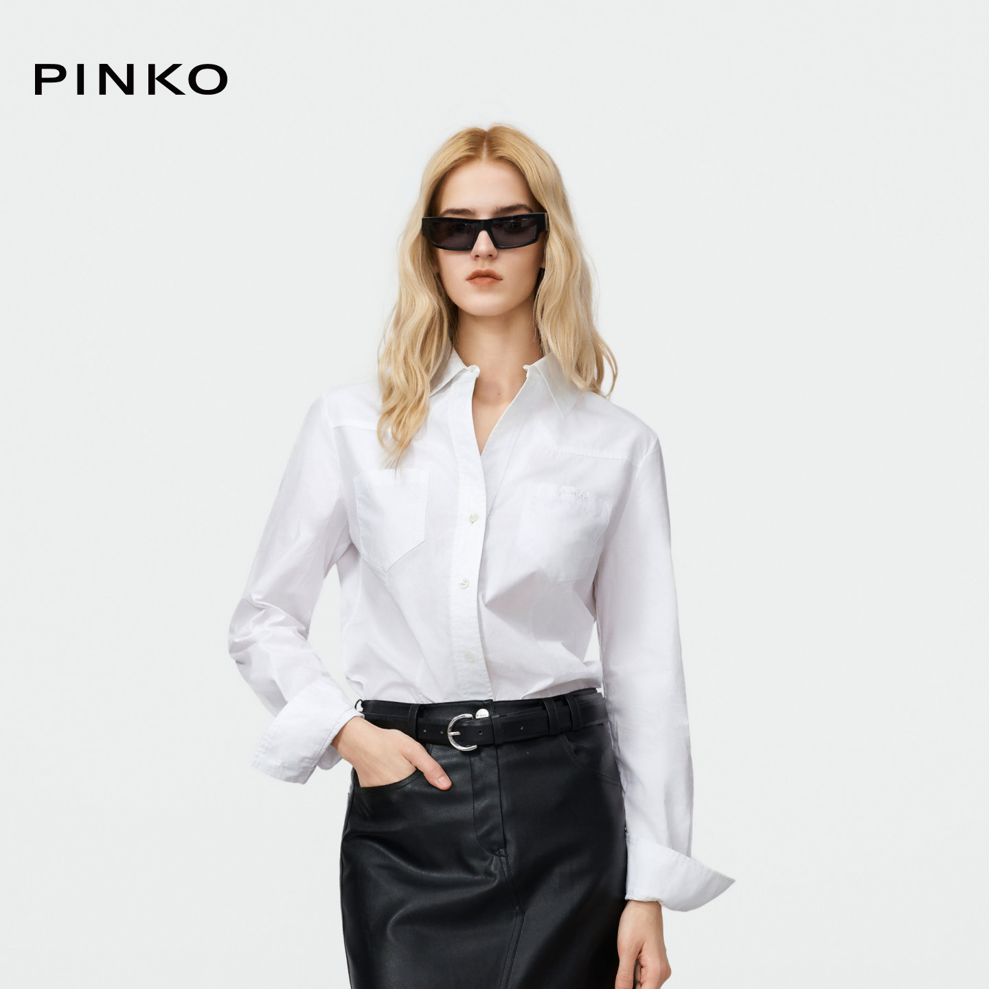 PINKO女士通勤长袖白色衬衫图片
