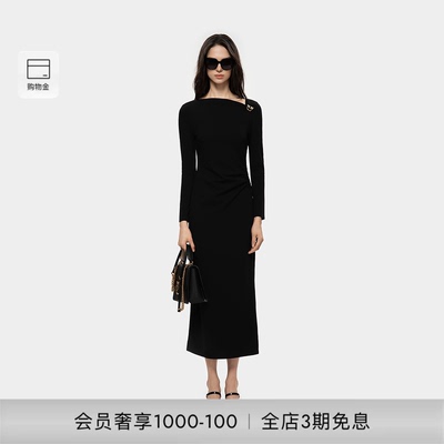 PINKO黑色抽褶优雅女神裙女士日常连衣裙PAF25370101