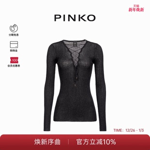 针织衫 长袖 上衣100634A0EV 绑带镂空V领修身 PINKO女士交叉式