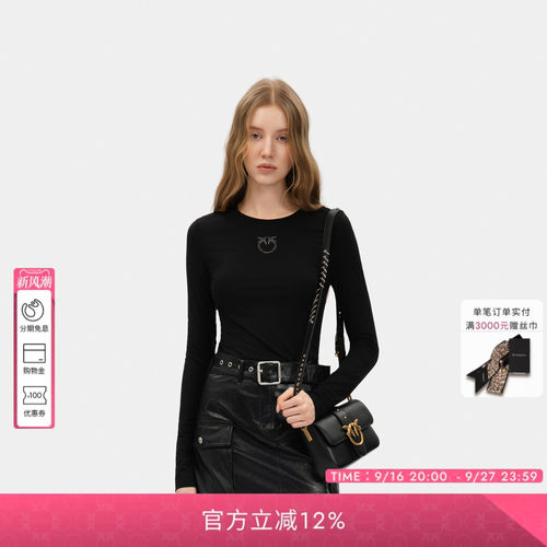 PINKO女士2026年秋季休闲通勤钻饰双燕长袖 T 恤PAF26121818