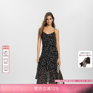 PINKO女士2026年夏季新款黑色波点吊带V领收腰连衣裙PEAF26170917