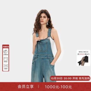 PINKO女士2026年秋季新款休闲洗水牛仔背带裤工装裤PAF26135812