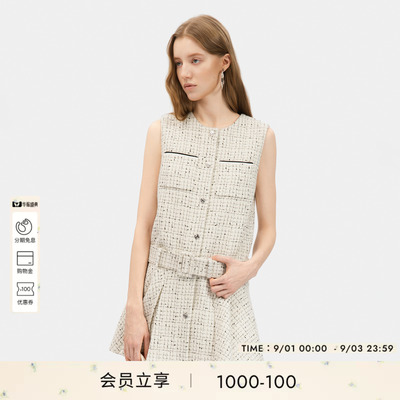 PINKO2026年秋季绵羊毛混纺花呢收腰无袖连衣裙PEAF26170330