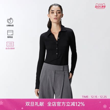 PINKO女士简约通勤修身LOGO标识POLO领毛衫针织衫上衣104166A1DE
