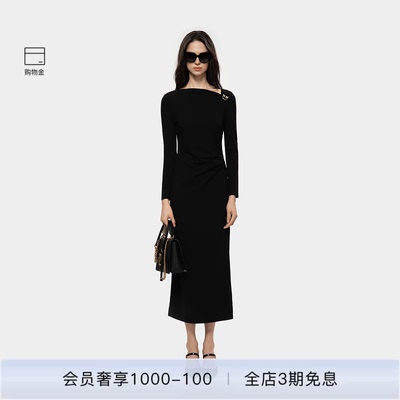PINKO黑色抽褶优雅女神裙女士日常连衣裙PAF25370101