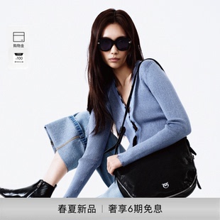 PINKO女士2026年春季新款牛仔风绑绳上衣毛针织衫PAF26123811