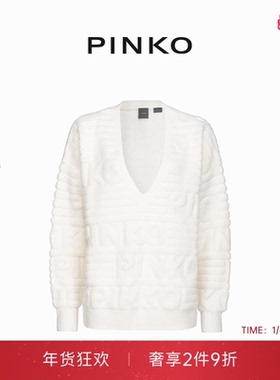 PINKO女士通勤休闲LOGO压花V领套头宽松针织衫上衣101581A117