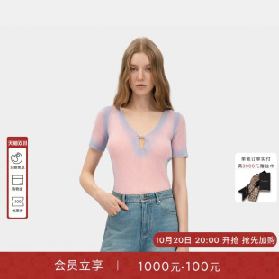 PINKO女士2026年秋季粉蓝渐变薄款针织短袖上衣PAF26123812