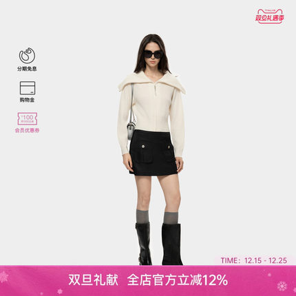 PINKO女士通勤休闲长袖短款前开襟拉链短款毛衫PAF25323802