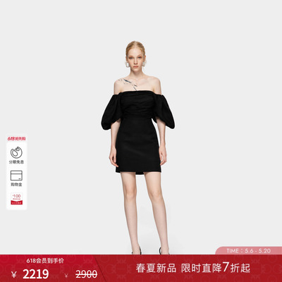 PINKO女士2026年夏季新款抹胸泡泡袖丝麻紧身连衣裙子PAF26170310