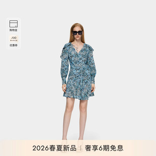 PINKO女士2026年春季 蓝调豹纹印花荷叶边连衣裙PAF26170209 新款