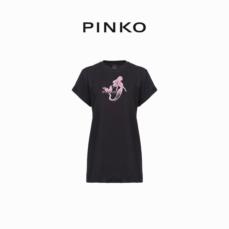 PINKO女士人鱼印花长款短袖T恤100992A1OC