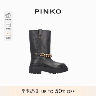 PINKO女士链条装 饰中筒皮靴SD0145P001