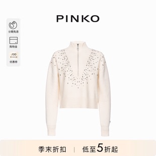PINKO女士钻饰高领拉链针织104324A27A