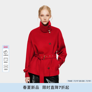 【羊毛】PINKO女士2026年春季新款中国红双面毛呢大衣PAF26132308