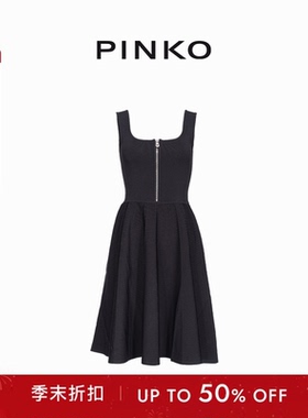 PINKO女士黑色拉链无袖垂感背心方领中长款连衣裙104009A237